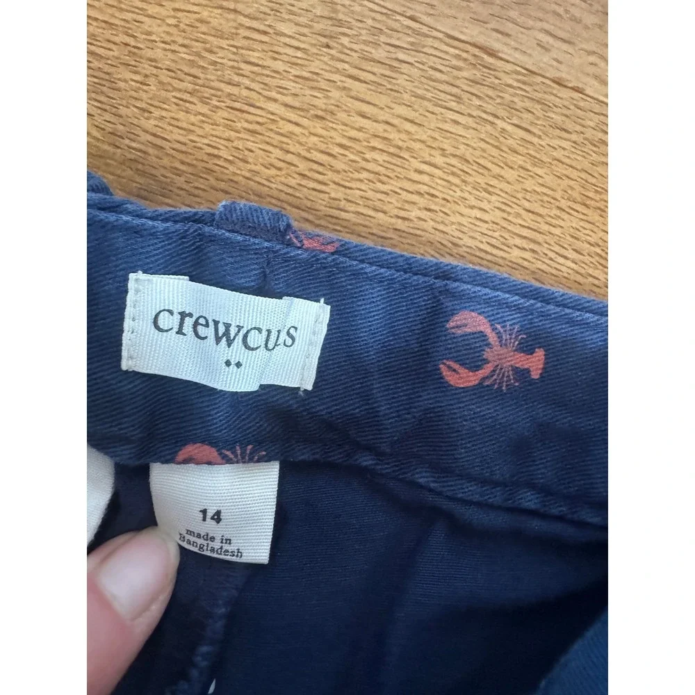 Crewcuts J.Crew Boys Navy Blue Lobster Print Chino Shorts Size 8 Nautical Preppy